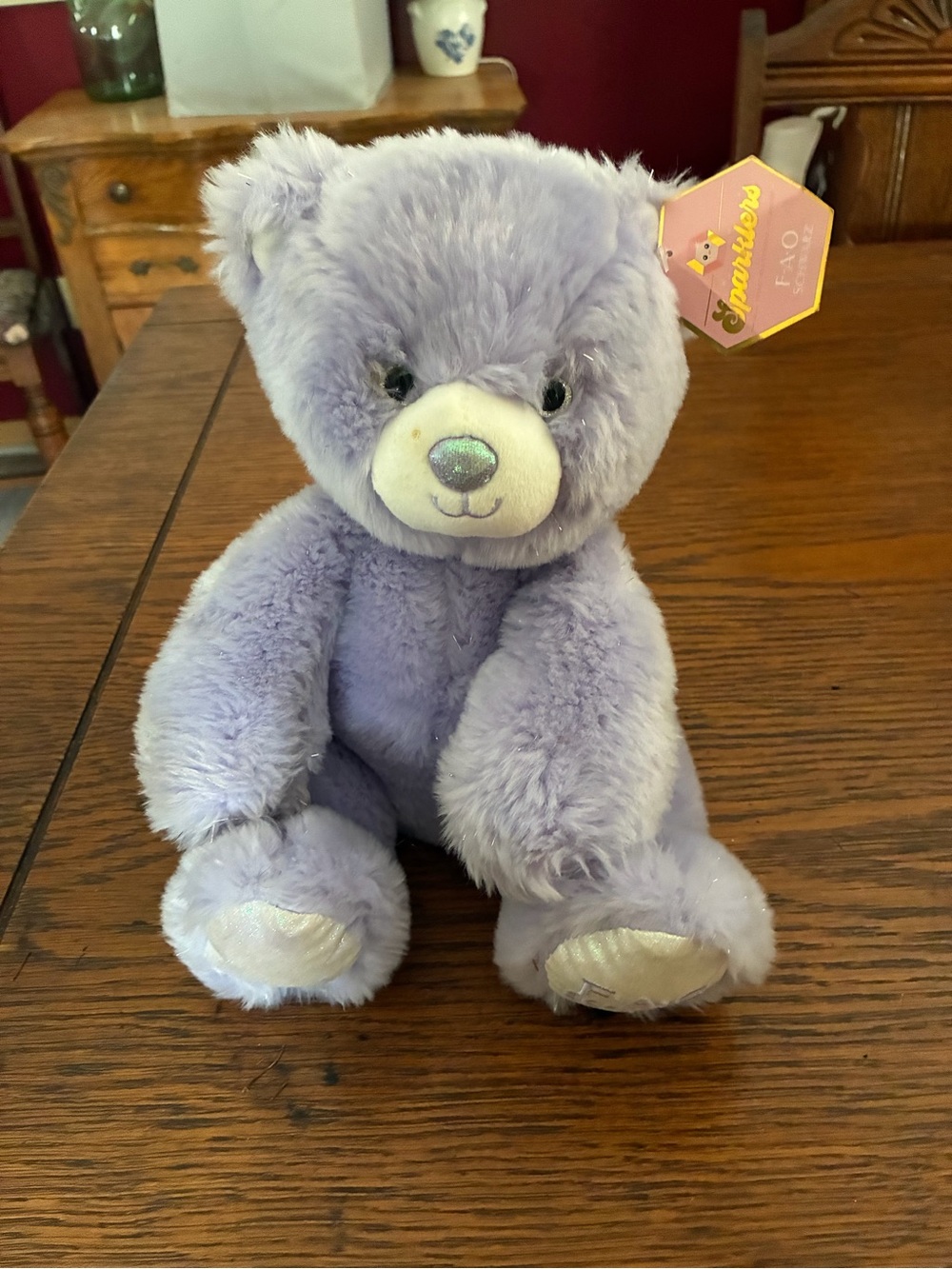 FAO Schwarz Lavender Plush Teddy Bear with Shimmery Nose and Paws
